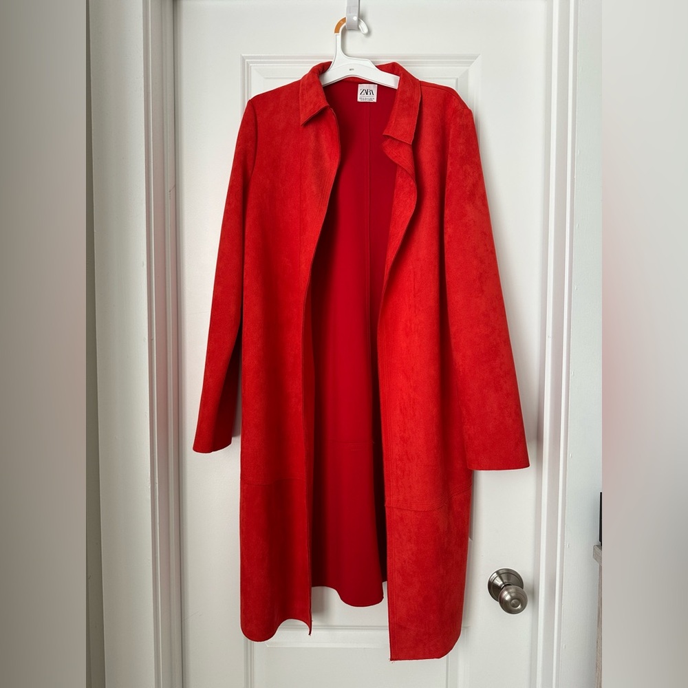 Red Zara Coat suede material. Size medium